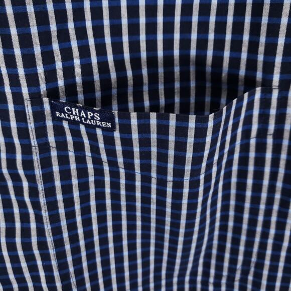 Vintage Chaps Ralph Lauren Shirt Mens Size L Blue Check Short Sleeve Button Down - Picture 4 of 6